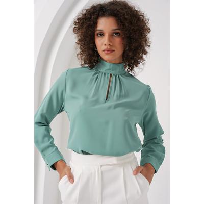 0418 Pencere Detaylı Bluz - Su Yeşili