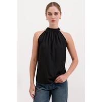 0489 Halter Yaka Örme Bluz - Siyah