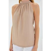 0489 Halter Yaka Örme Bluz - Bisküvi