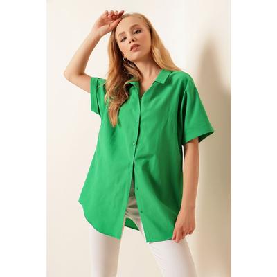 20120 Oversize Kısa Kollu Gömlek - Yeşil