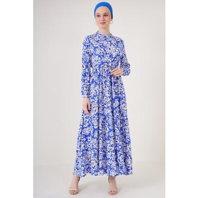 2144 Hakim Yaka Tesettür Elbise - Saks