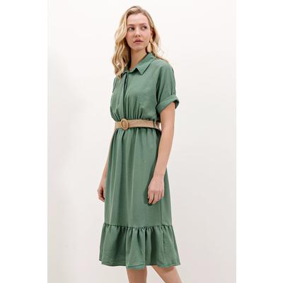 2292 Kemerli Elbise - Mint