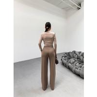 230 Gr Poly Viscose Lycra Metal Düğme Palazzo Pantolon