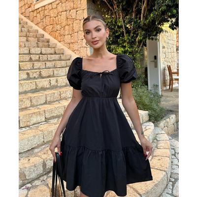 2351 Kloş Poplin Elbise - Siyah