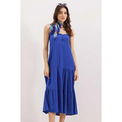 2403 Askılı Midi Elbise - Saks