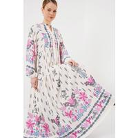 2423 Otantik Desenli Tesettür Elbise - C. Pembe
