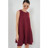 2444 Mini Keten Elbise - Bordo