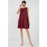 2444 Mini Keten Elbise - Bordo
