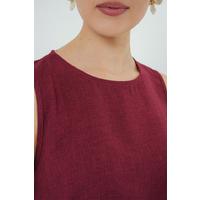 2444 Mini Keten Elbise - Bordo