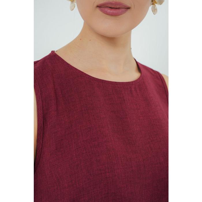 2444 Mini Keten Elbise - Bordo