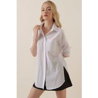 3879 Oversize Cepli Gömlek - Beyaz