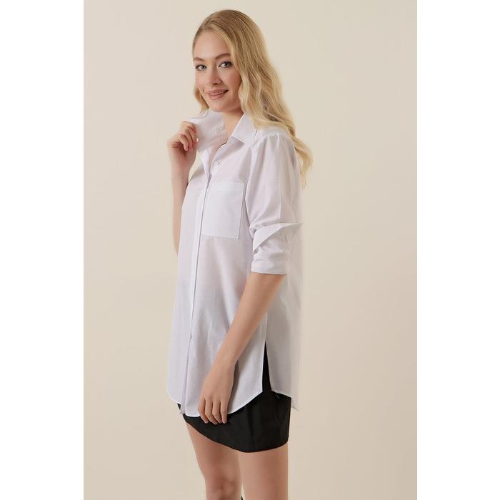 3879 Oversize Cepli Gömlek - Beyaz