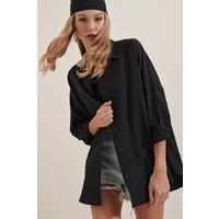 3900 Oversize Uzun Basic Gömlek - Siyah