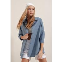 3900 Oversize Uzun Basic Gömlek - İndigo