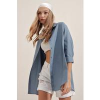 3900 Oversize Uzun Basic Gömlek - İndigo