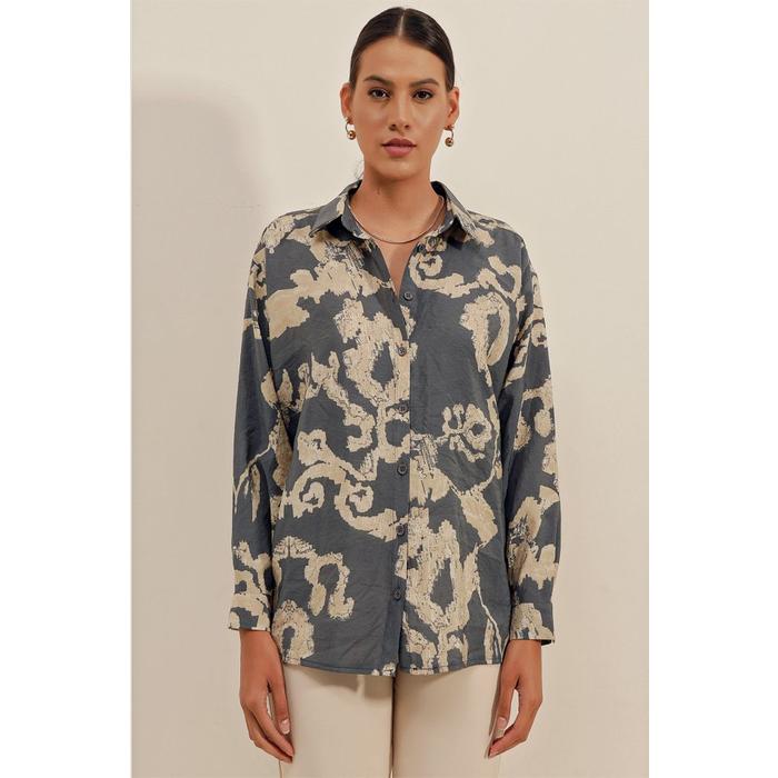 3900 Oversize Uzun Basic Gömlek - V. Antrasit