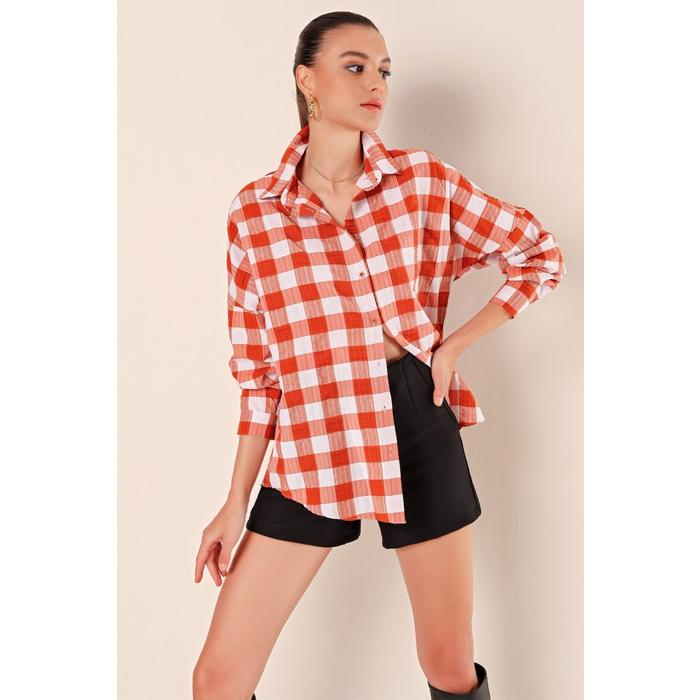 3900 Oversize Uzun Basic Gömlek - Taba