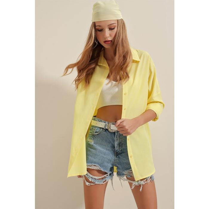 3900 Oversize Uzun Basic Gömlek - Sarı