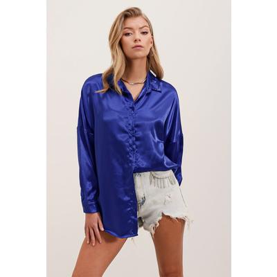 3985 Oversize Saten Gömlek - Saks
