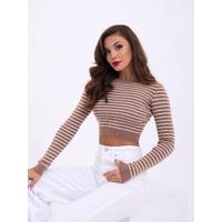 42211 TRİKO ÇİZGİLİ CROP-VİZON-KREM