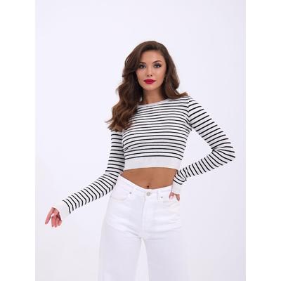 42211 TRİKO ÇİZGİLİ CROP-EKRU-SİYAH