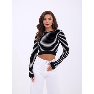 42211 TRİKO ÇİZGİLİ CROP-SİYAH-EKRU