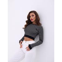 42211 TRİKO ÇİZGİLİ CROP-SİYAH-EKRU