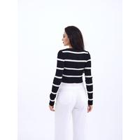 42221 TRİKO ÇİZGİLİ FİTİLLİ CROP-SİYAH-EKRU
