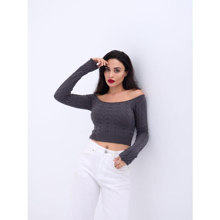 42241 TRİKO KAYIK YAKA CROP-ANTRASİT