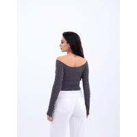 42241 TRİKO KAYIK YAKA CROP-ANTRASİT