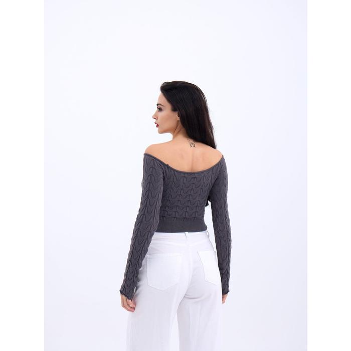 42241 TRİKO KAYIK YAKA CROP-ANTRASİT
