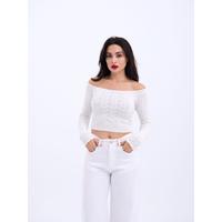 42241 TRİKO KAYIK YAKA CROP-EKRU
