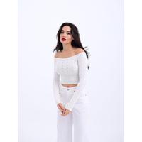 42241 TRİKO KAYIK YAKA CROP-EKRU