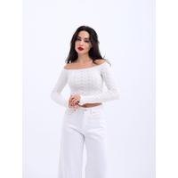 42241 TRİKO KAYIK YAKA CROP-EKRU