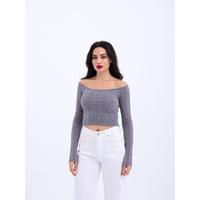 42241 TRİKO KAYIK YAKA CROP-GRİ