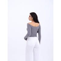 42241 TRİKO KAYIK YAKA CROP-GRİ