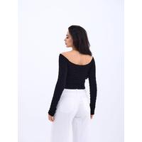42241 TRİKO KAYIK YAKA CROP-SİYAH