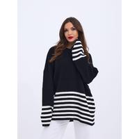 42381 TRİKO ÇİZGİLİ KAZAK-SİYAH-EKRU