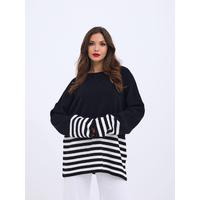 42381 TRİKO ÇİZGİLİ KAZAK-SİYAH-EKRU