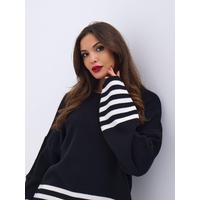 42381 TRİKO ÇİZGİLİ KAZAK-SİYAH-EKRU