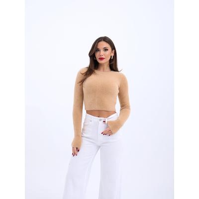 42471 TRİKO CROP KAZAK-BEJ