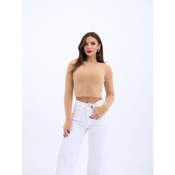42471 TRİKO CROP KAZAK-BEJ