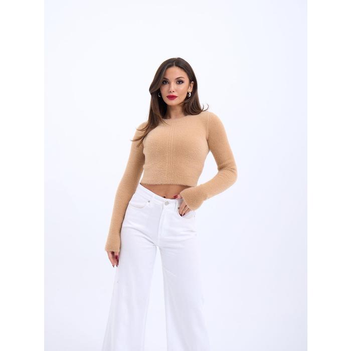 42471 TRİKO CROP KAZAK-BEJ