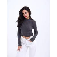 42491 TRİKO SAÇ ÖRGÜ CROP KAZAK-ANTRASİT