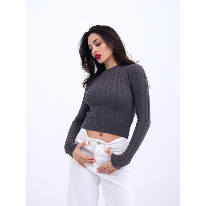42491 TRİKO SAÇ ÖRGÜ CROP KAZAK-ANTRASİT