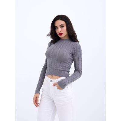 42491 TRİKO SAÇ ÖRGÜ CROP KAZAK-GRİ