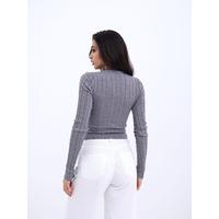42491 TRİKO SAÇ ÖRGÜ CROP KAZAK-GRİ