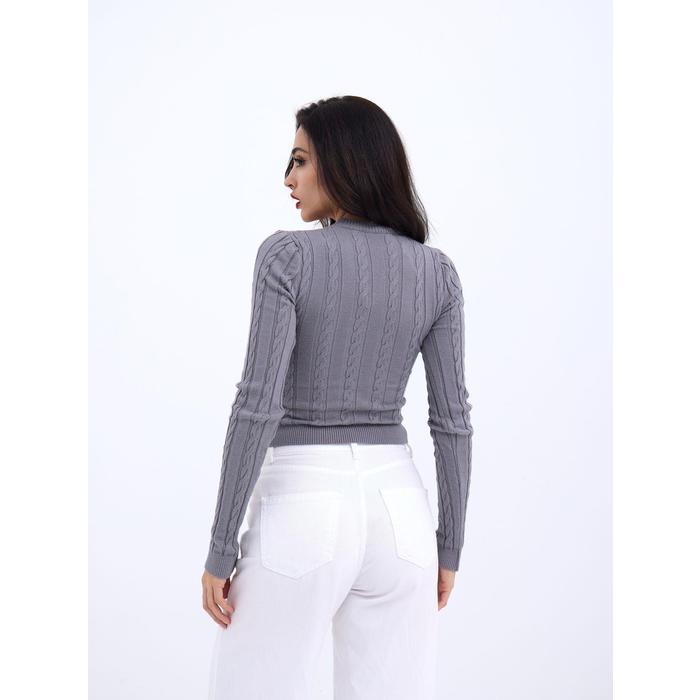 42491 TRİKO SAÇ ÖRGÜ CROP KAZAK-GRİ