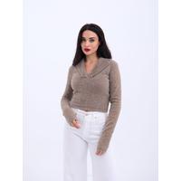 42531 TRİKO SİMLİ YAKALI CROP-KAHVE