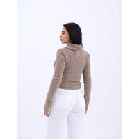 42531 TRİKO SİMLİ YAKALI CROP-KAHVE